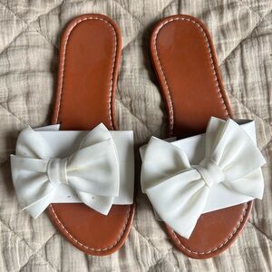 White Bow Slide Sandals for Women